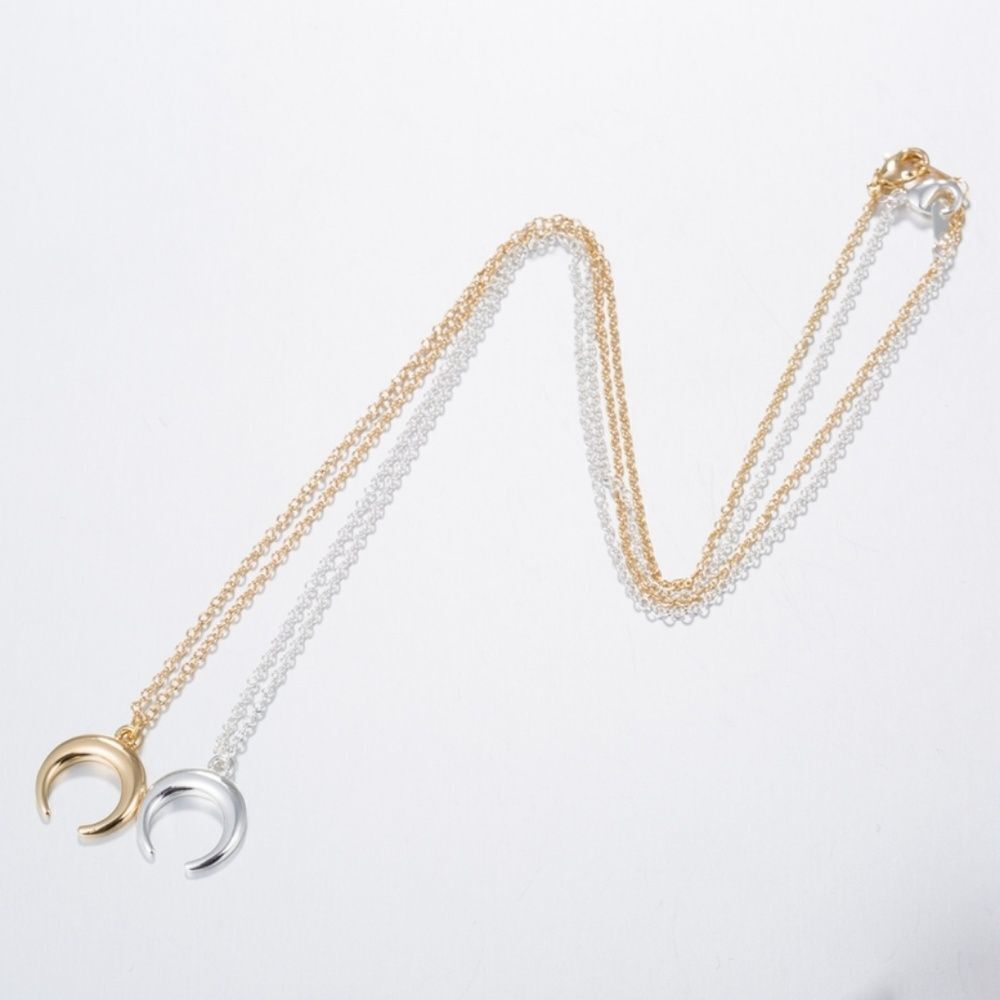 Boho Crescent Moon Horn Pendant Necklace Goldtone or Silvertone